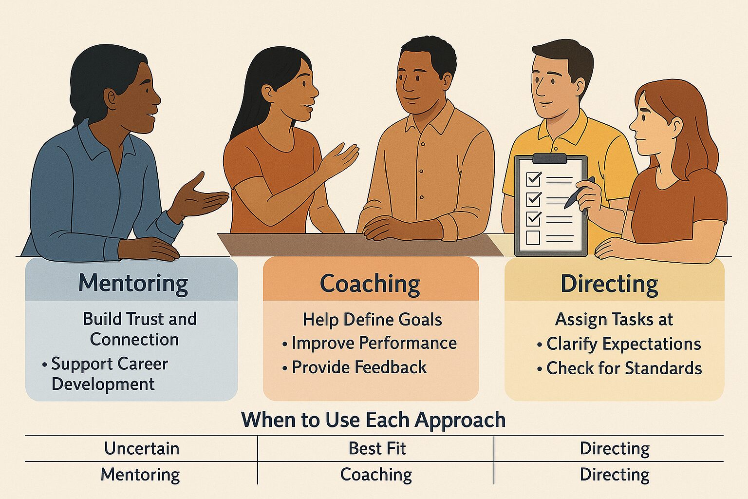 Mentoring, Coaching, or Directing? When to Use Each Approach