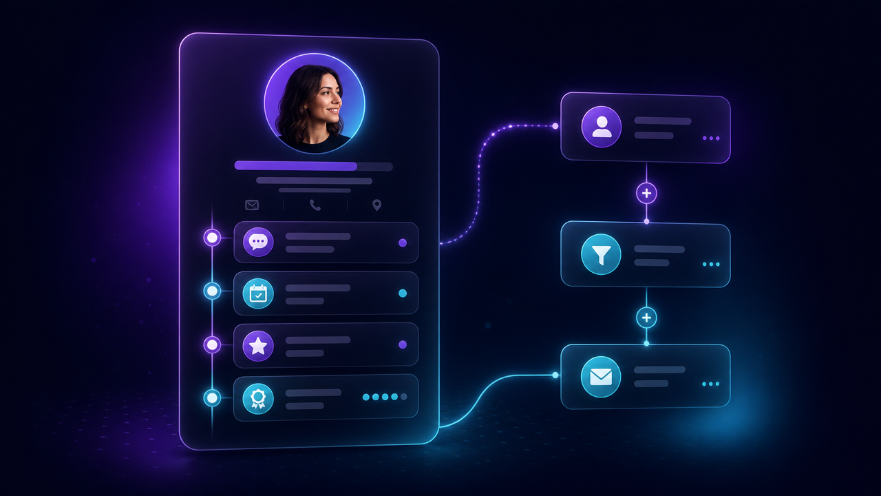 A customer timeline with loyalty and automation steps